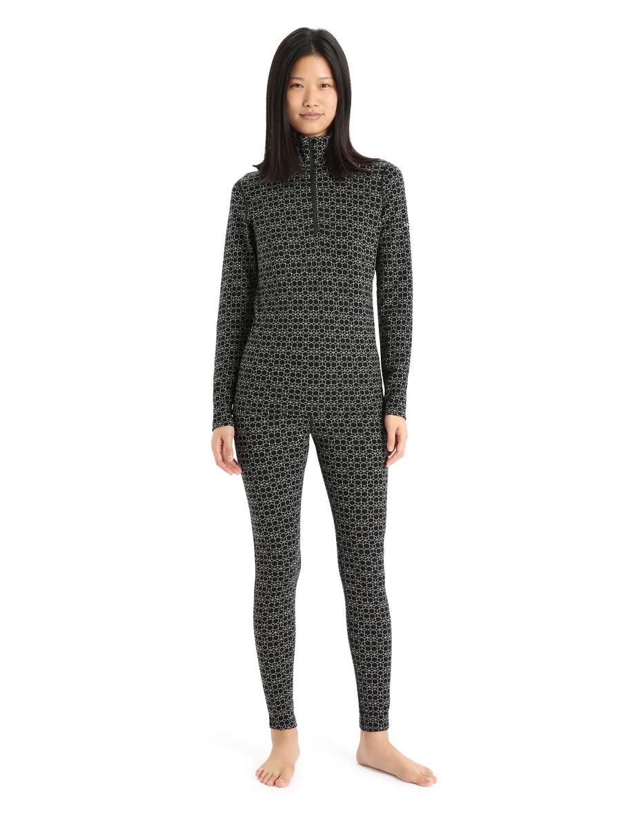 Women's Icebreaker Merino 250 Vertex Long Sleeve Half Zip Alpine Geo Base Layers Black / Snow | CA 1109NWYB